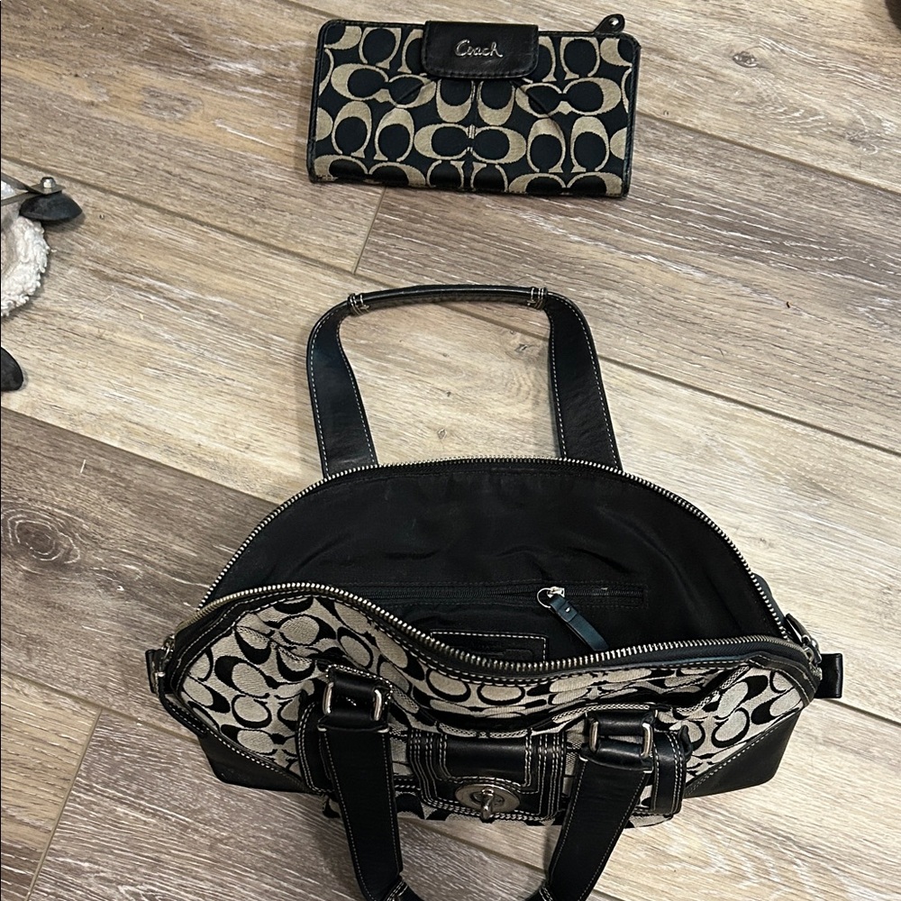 Coach Black and grey Signature Bag and Wallet Set